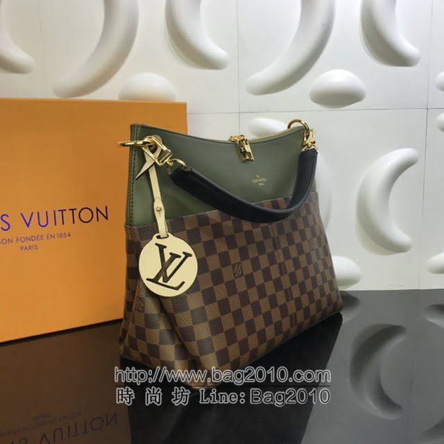 Louis Vuitton新款女包 N40366 路易威登卡其绿粒面小牛皮拼棕色方格子手提包 MAIDA手袋 LV棋盘格肩背手提包  ydh4193